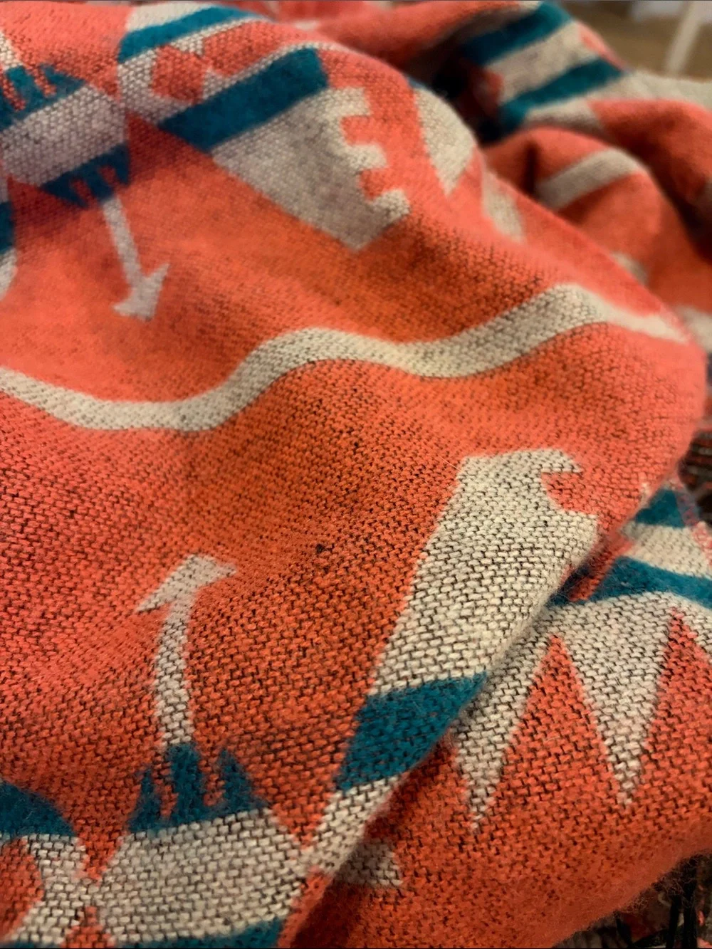Southwestern Pattern Orange & Teal Woven Scarf